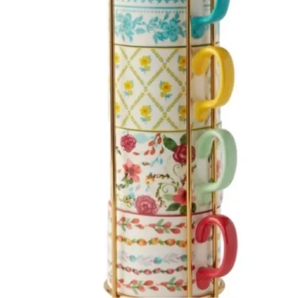 The Pioneer Woman Ditsy with 4 Stacking Stoneware Mugs, with storage rack - Picture 2 of 8